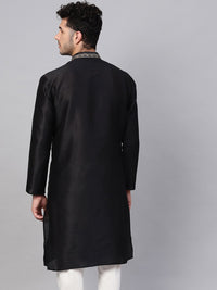 SOJANYA Men Black Yoke Design Straight Kurta