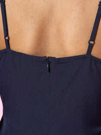Berrylush Women Deep Navy Blue Solid Sweetheart Neck Dress