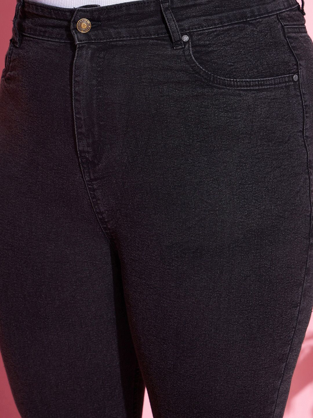 SASSAFRAS Curve Women Plus Size Black Bootcut High-Rise Stretchable Jeans