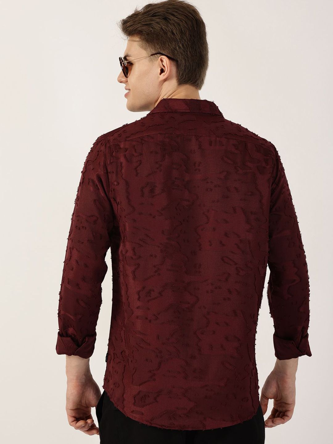Thomas Scott Men Spread Collar Textured Premium Slim Fit Casual Shirt