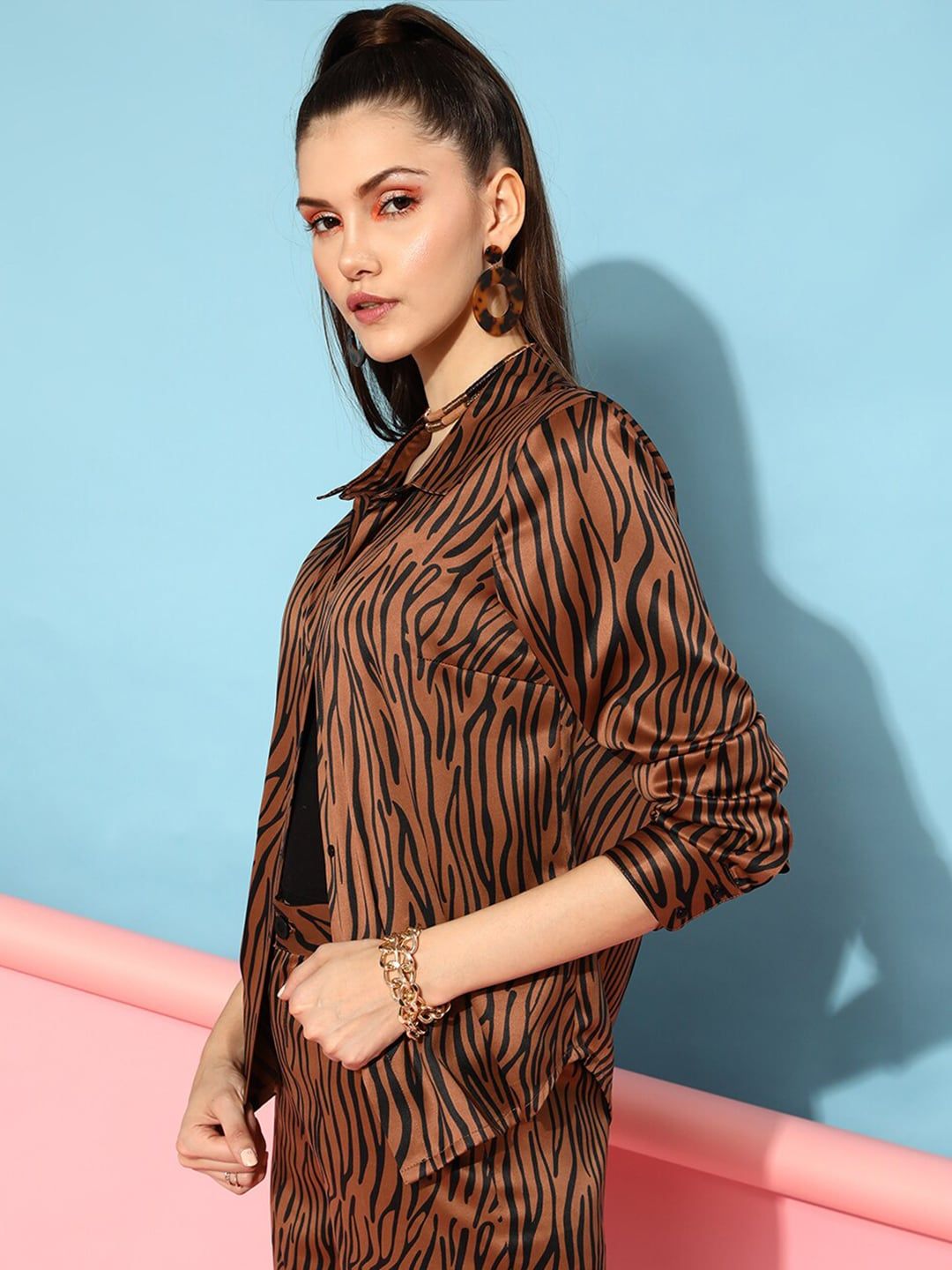STREET 9 Animal Printed Satin Finish Regular Fit Shirt