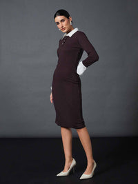 SASSAFRAS worklyf Shirt Collar Sheath Midi Dress