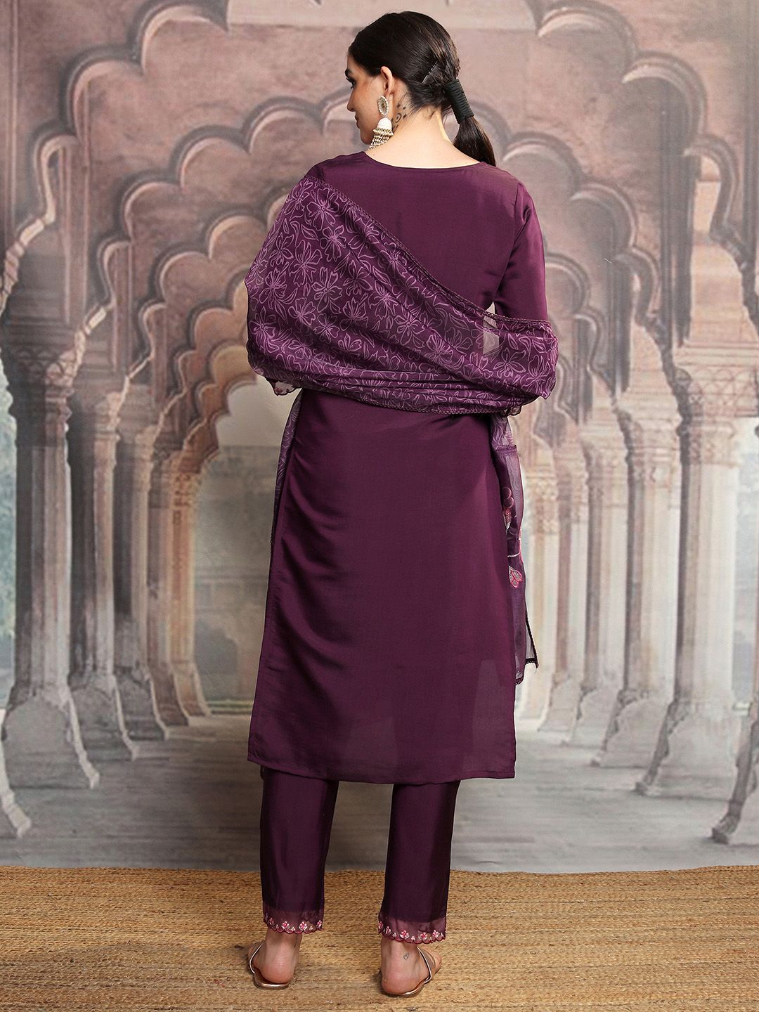 Vishudh Floral Embroidered Regular Kurta with Trouser & Dupatta