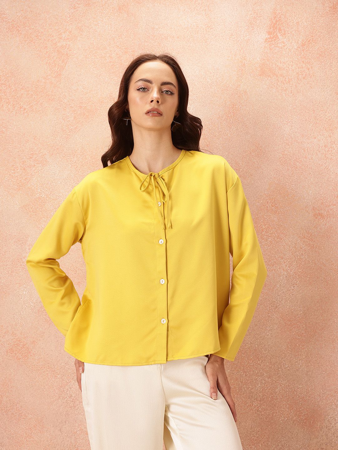 all about you Satin-Finish Tie-Up Neck Shirt
