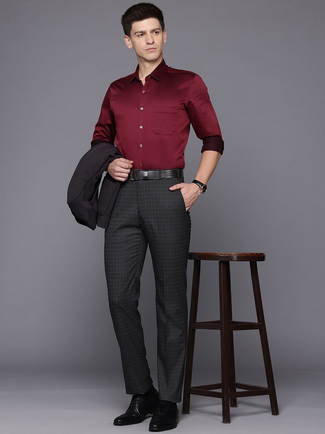 Raymond Men Checked Regular Fit Formal Trousers