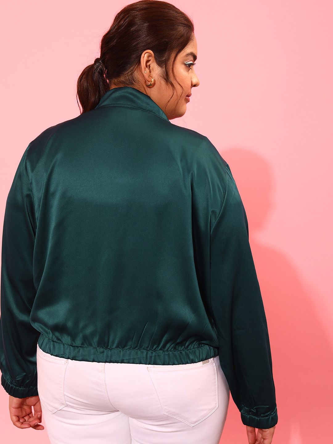 CURVY STREET Plus Size Mock Collar Bomber Jacket