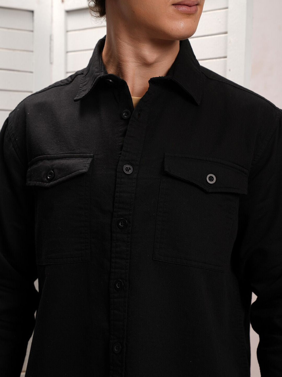 Locomotive Men Dobby Textured Solid Utility Pocket Overshirt