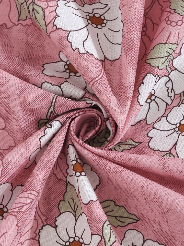 KLOTTHE Pink & White Printed Pure Cotton 400 TC Single Bedsheet With Pillow Cover
