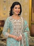 Varanga Women Floral Printed Regular Beads and Stones Pure Cotton Kurta with Trousers & With Dupatta