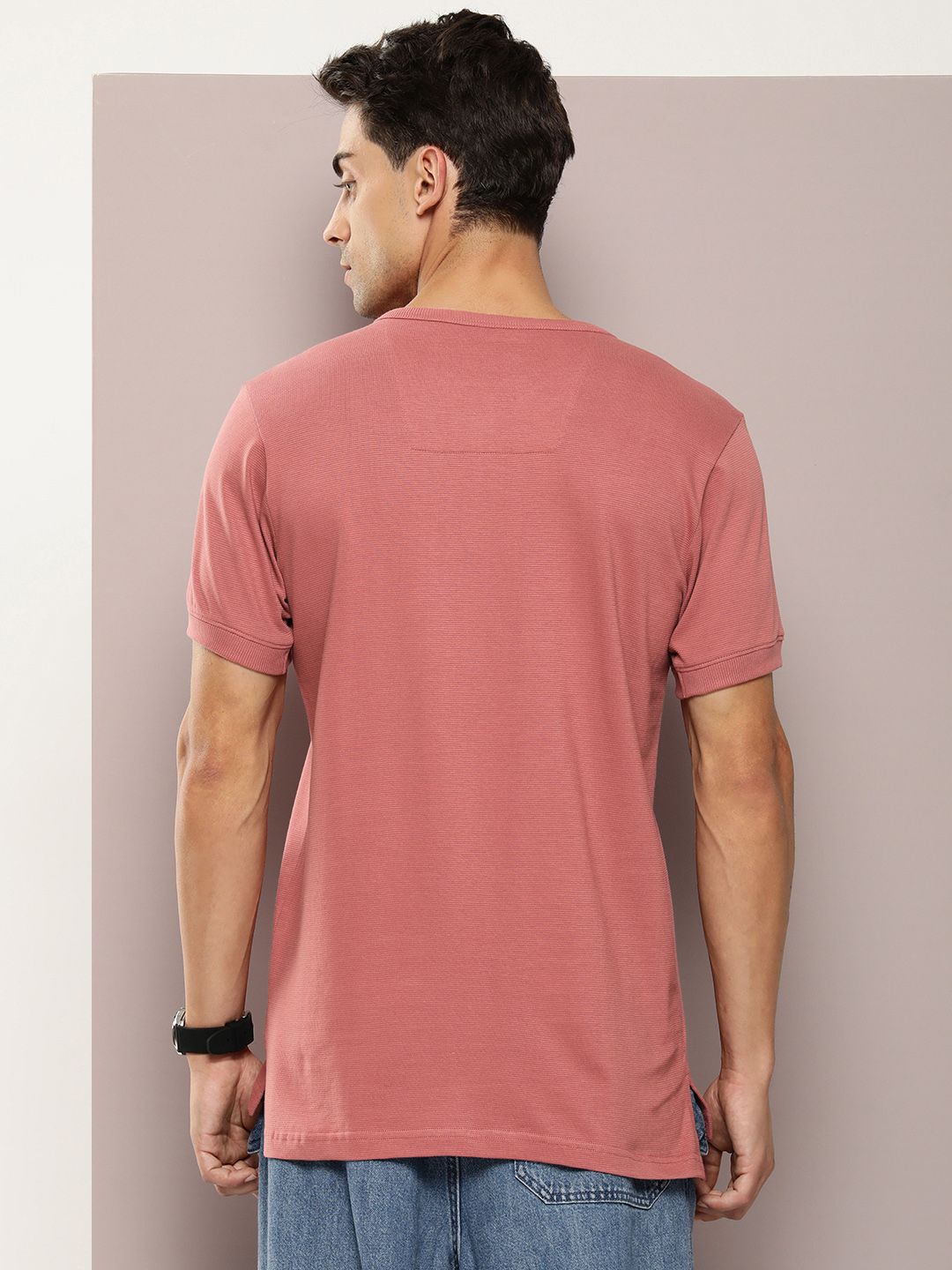 DILLINGER Men Henley Neck Honeycomb Structure T-shirt