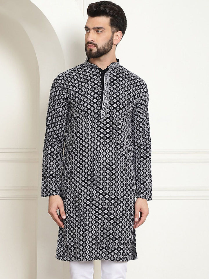 SOJANYA Ethnic Motifs Embroidered Mandarin Collar Pure Cotton Straight Kurta
