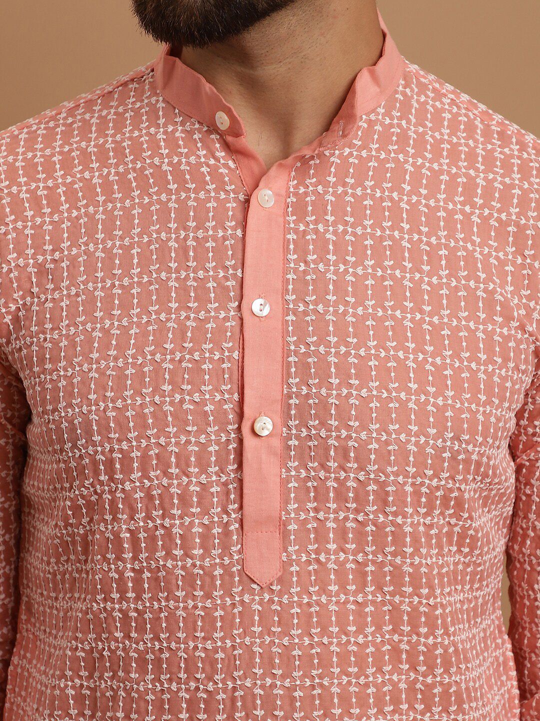 SOJANYA Men Floral Embroidered Regular Pure Cotton Kurta with Churidar