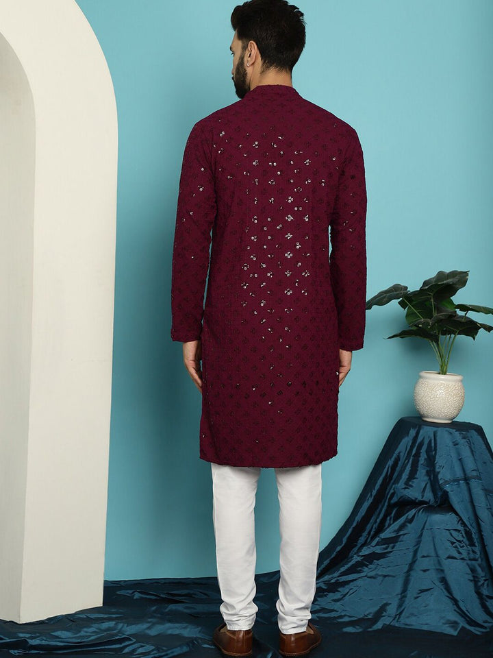 SOJANYA Kolar Mandarin Sulam Geometrik Kurta Kapas Tulen Berlabuci dengan Churidar