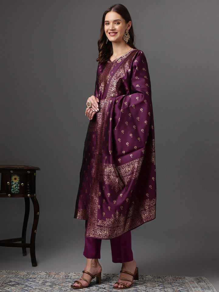 Anouk Zari Woven Design Kurta with Trousers & Dupatta
