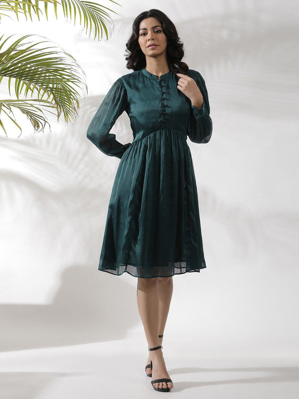 W Self Design Striped Fit & Flare Dress
