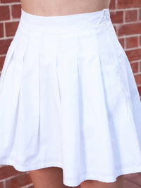 Berrylush White Pure Cotton Flared Mini-Length Pleated Hem Skirt