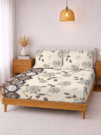 KLOTTHE Beige Floral 300 TC Cadar Katil King dengan 2 Sarung Bantal