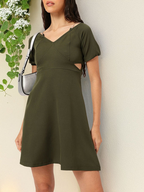 DressBerry Urban Chic Cut-Out Waist Chain Straps Mini Dress