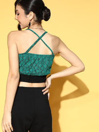 Antheaa Women Gorgeous Green Solid Sweetheart Neck Top
