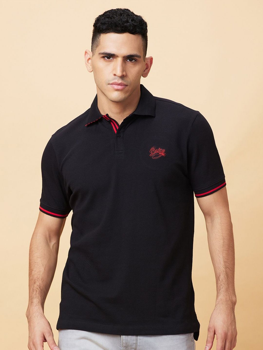 Being Human Men Polo Collar Applique T-shirt
