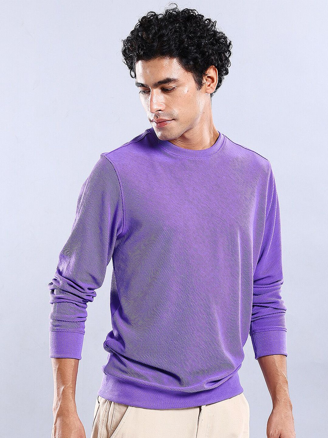 The Indian Garage Co Self Design Textured Long Sleeve Pullover Sweatshirt