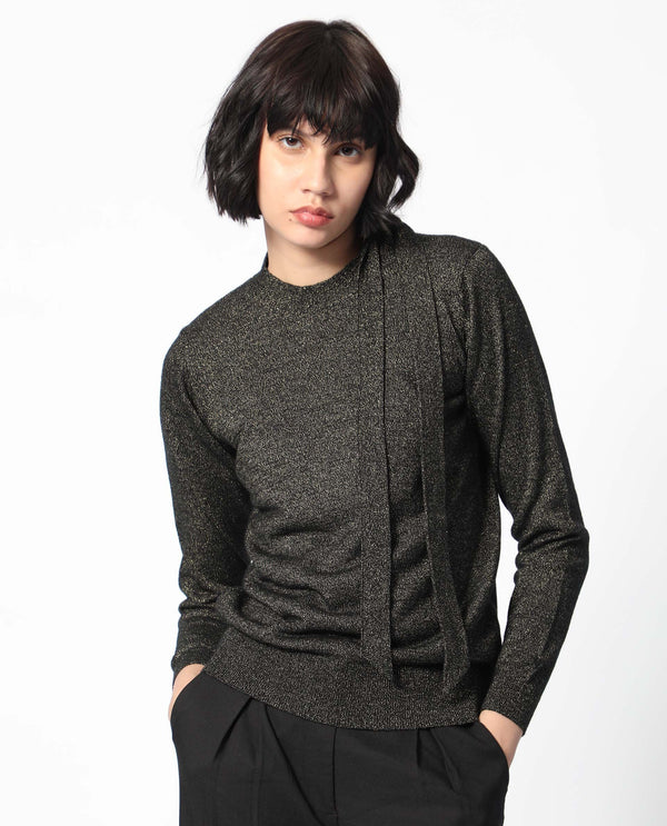 RAREISM Self Design Tie Ups Detail Long Sleeves Shimmer Top