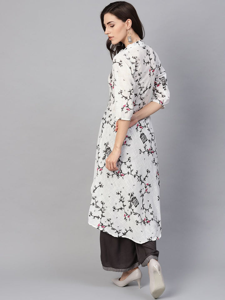 SOJANYA Women White & Grey Quirky Print A-Line Kurta