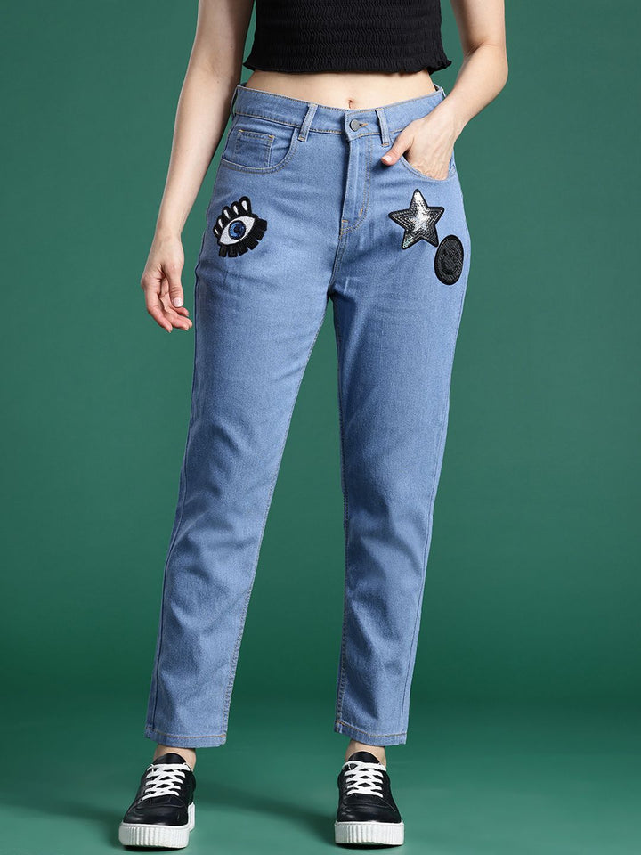DressBerry Women Boyfriend Fit Embellished Stretchable Jeans
