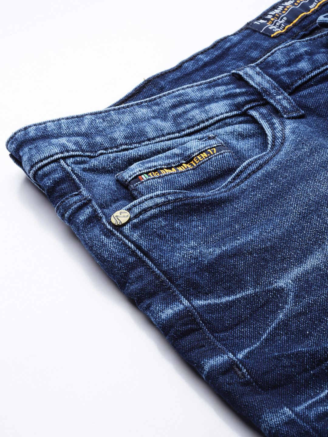 The Indian Garage Co Men Navy Blue Slim Fit Heavy Fade Stretchable Jeans