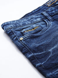The Indian Garage Co Men Navy Blue Slim Fit Heavy Fade Stretchable Jeans