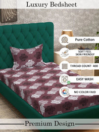 Myntra Elegant Homes Maroon Floral Cotton 400 TC Single Bedsheet with 1 Pillow Cover