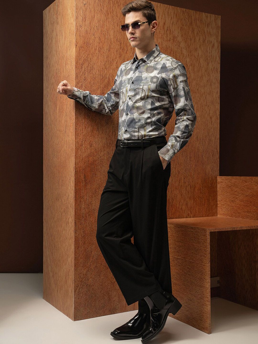 LOCOMOTIVE Satin Abstract Printed Party Shirt