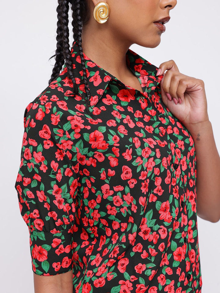 DressBerry Vibrant Bright Floral Printed Shirt