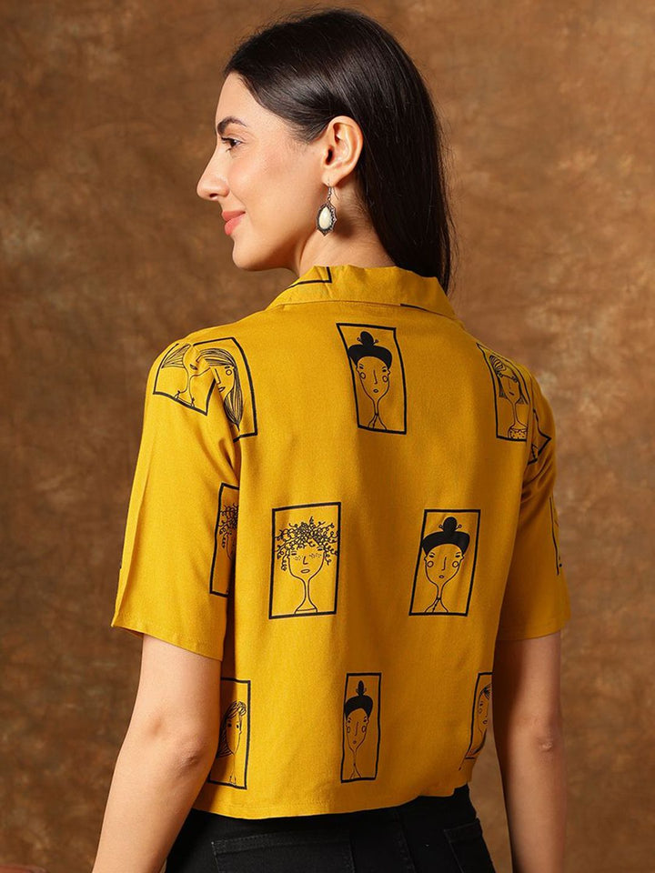 Anouk Women Solid Printed Shirt Collar Top