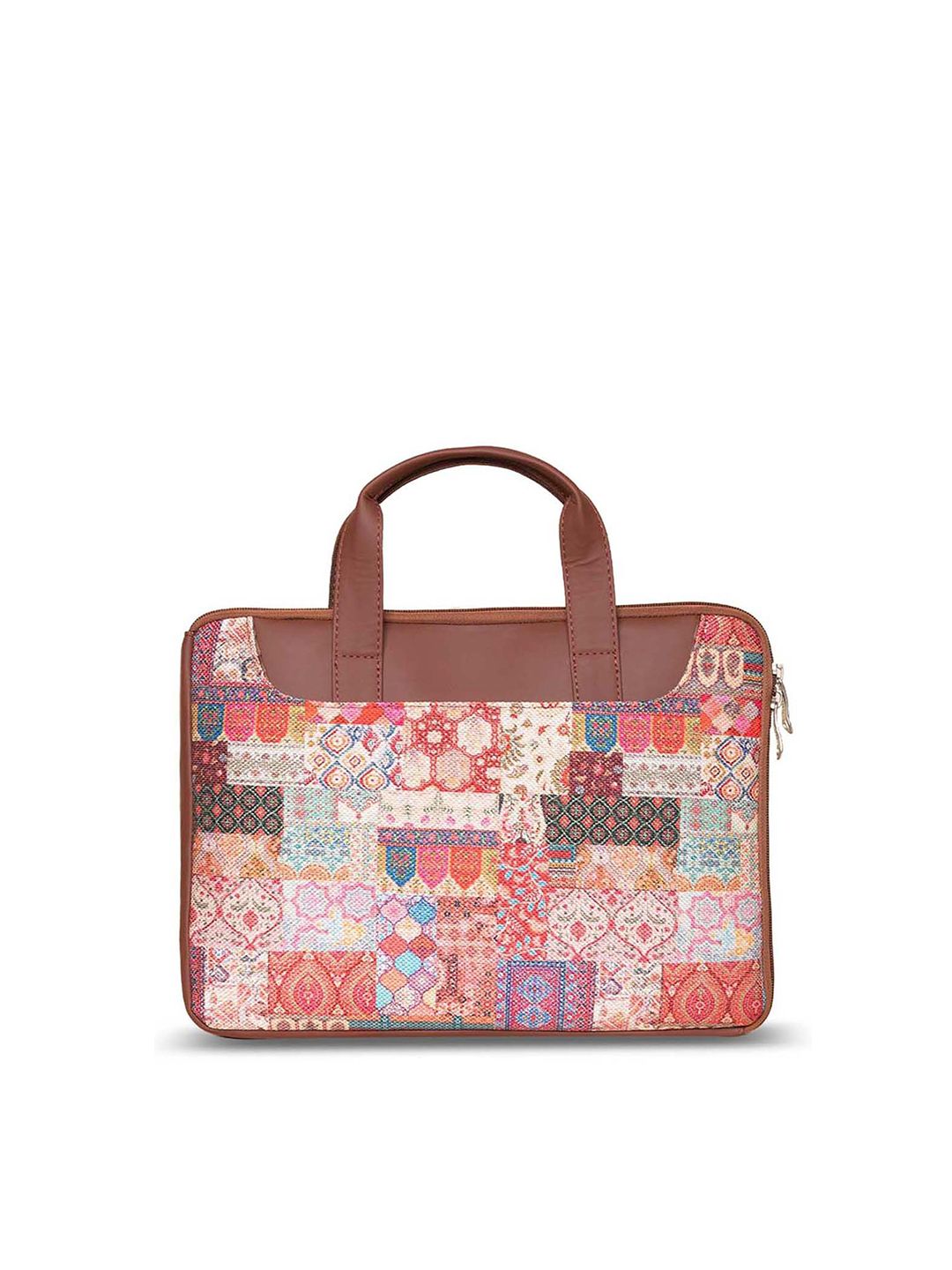 ZOUK Women Brown & Pink Printed Jute Laptop Sleeve