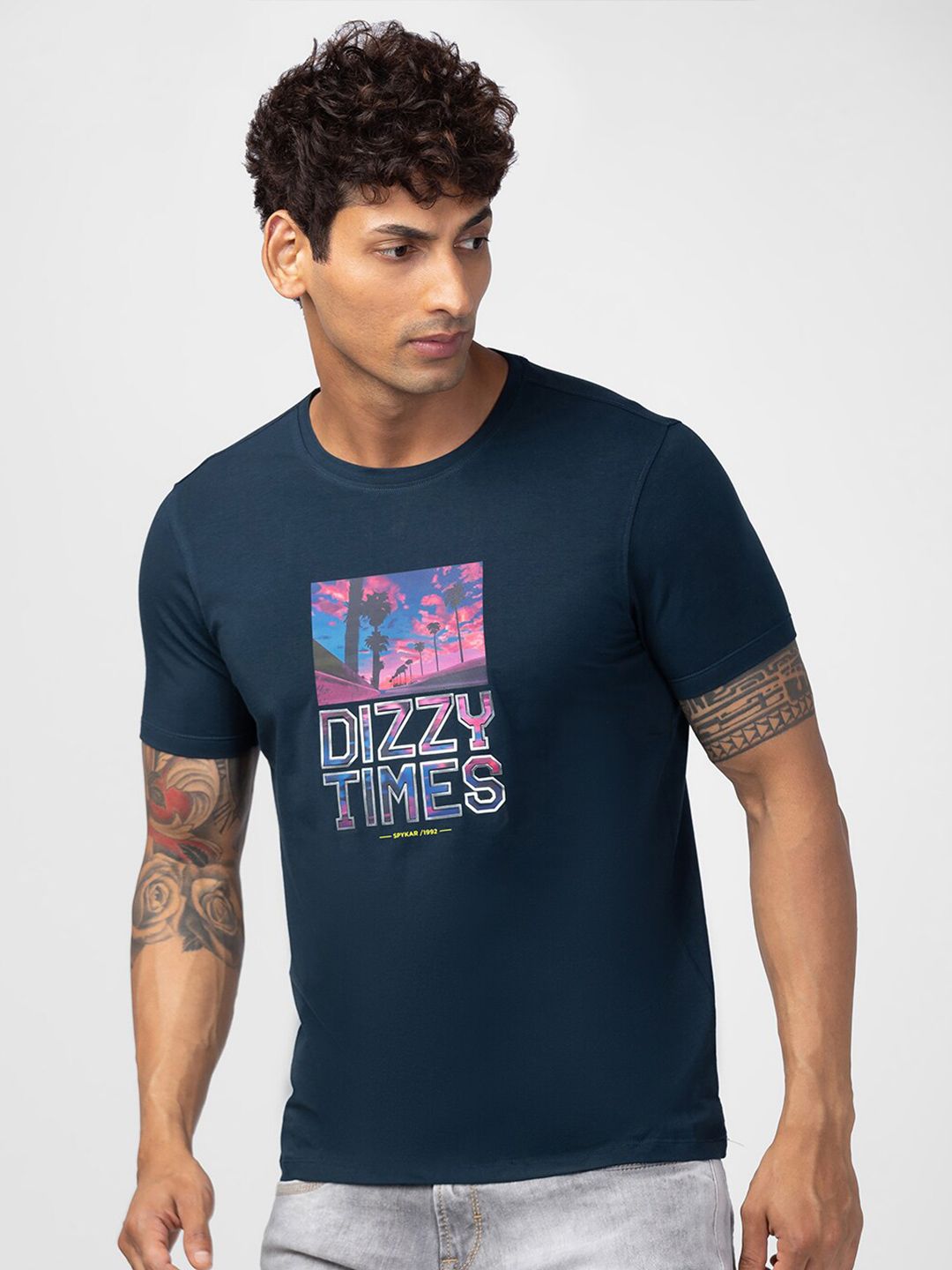 SPYKAR Men Typography Printed Slim Fit Cotton T-shirt