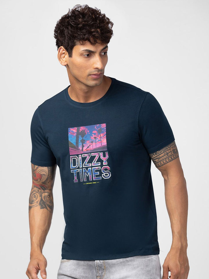 SPYKAR Men Typography Printed Slim Fit Cotton T-shirt