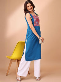 Kalini Women Rayon Patch Work Shouler Strep Summer Sleeveless Kurta