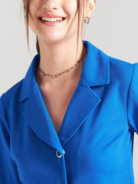 Athena Blue Lapel Collar Short Sleeves Shirt Style Top