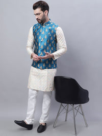 SOJANYA Men Ethnic Motifs Embroidered Thread Work Kurta With Churidar & Nehru Kurta