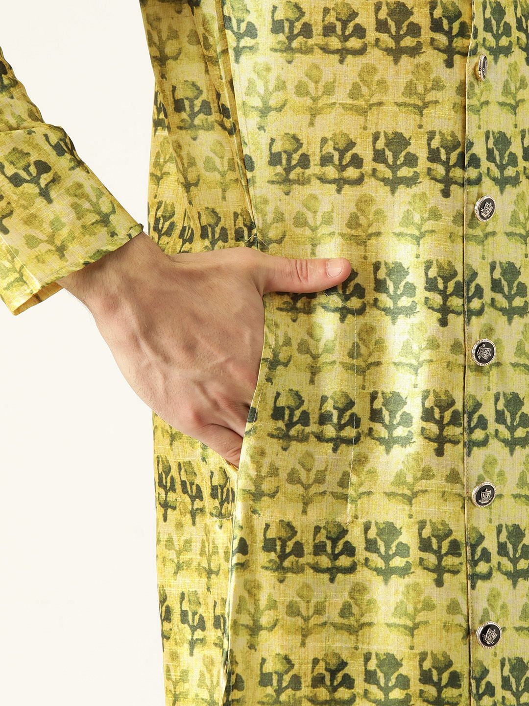 SOJANYA Men Green Printed Angrakha Straight Kurta