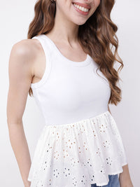 DressBerry Porcelian White Schiffli  Sensation Peplum Top