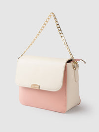 Lino Perros Beige & Peach-Coloured Colourblocked Handheld Bag with Detachable Sling Strap