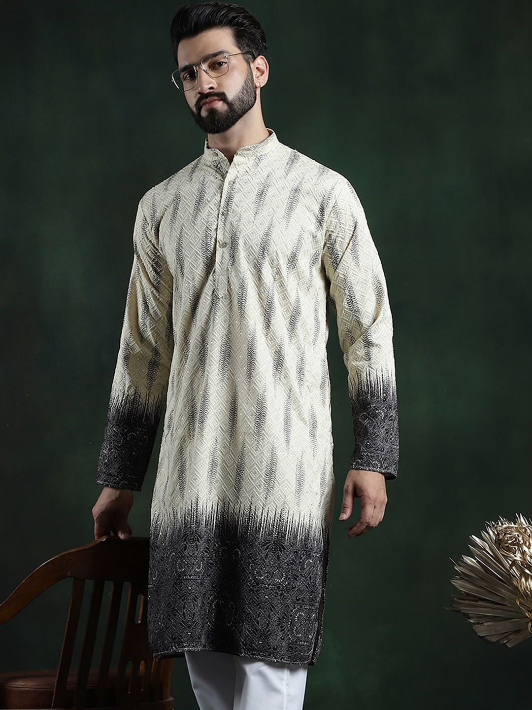 SOJANYA LUXE Sulam Biasa Benang Kerja Cotton Straigth Kurta