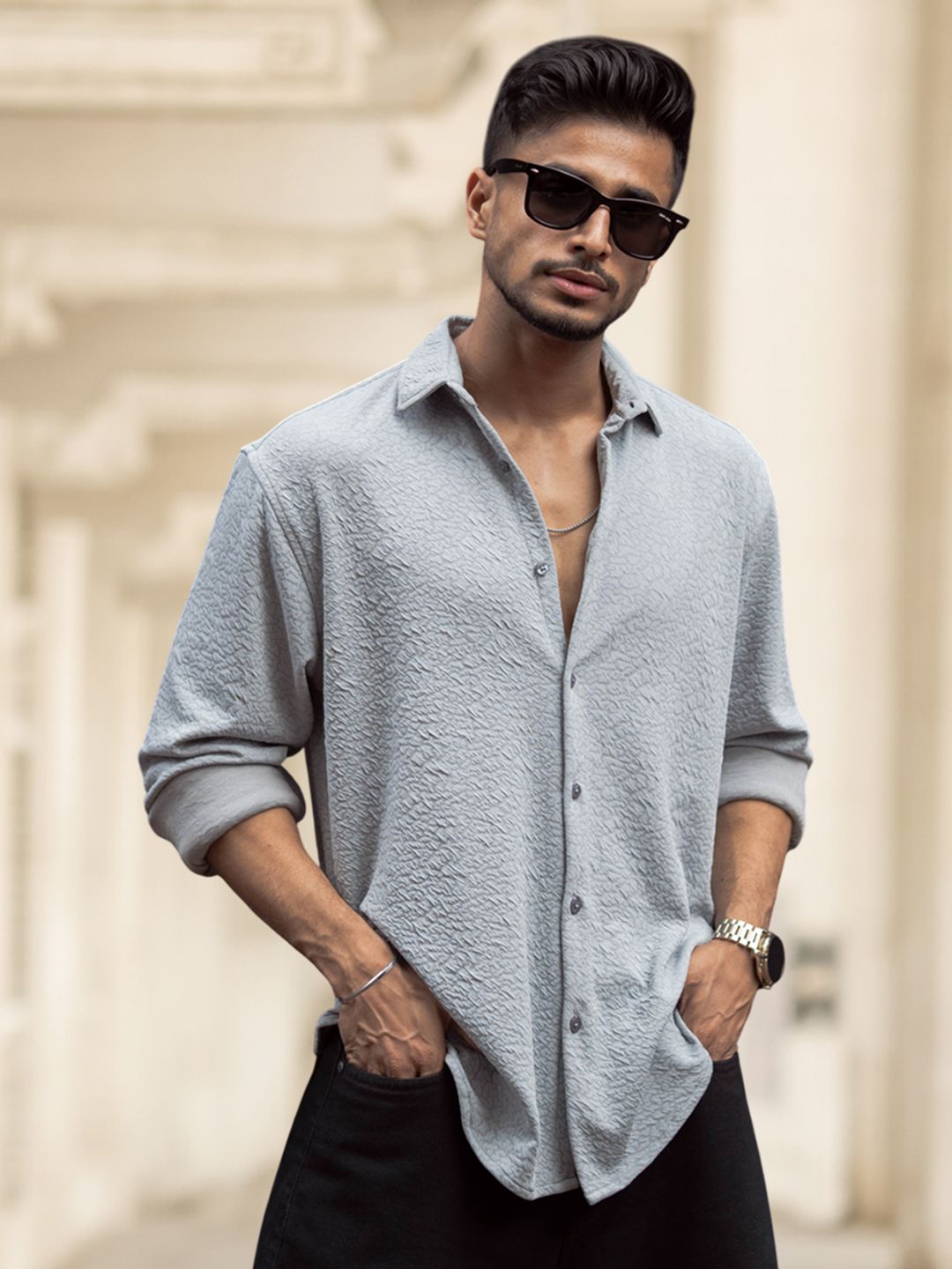 Powerlook Men Spread Collar Textured Regular Fit Casual Shirt