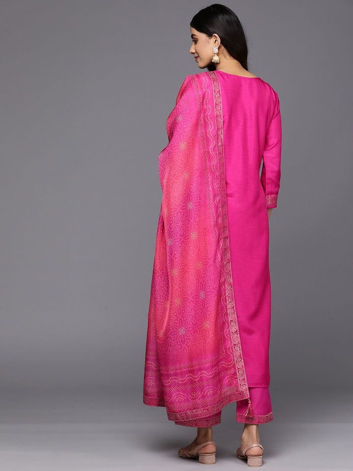 Libas Women Magenta Floral Kurta with Trousers & With Dupatta