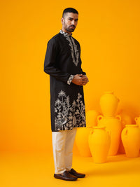 SOJANYA LUXE Kurta Lurus Kolar Mandarin Sulam Bunga Dengan Seluar