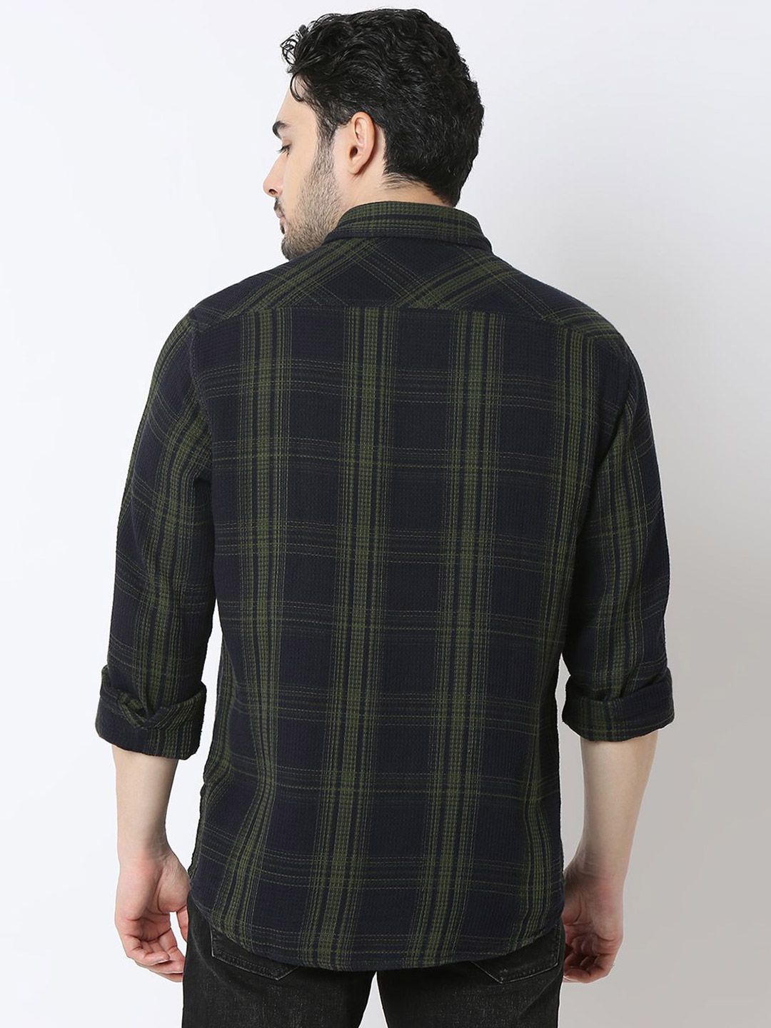 SPYKAR Men Slim Fit Spread Collar Tartan Checked Cotton Casual Shirt