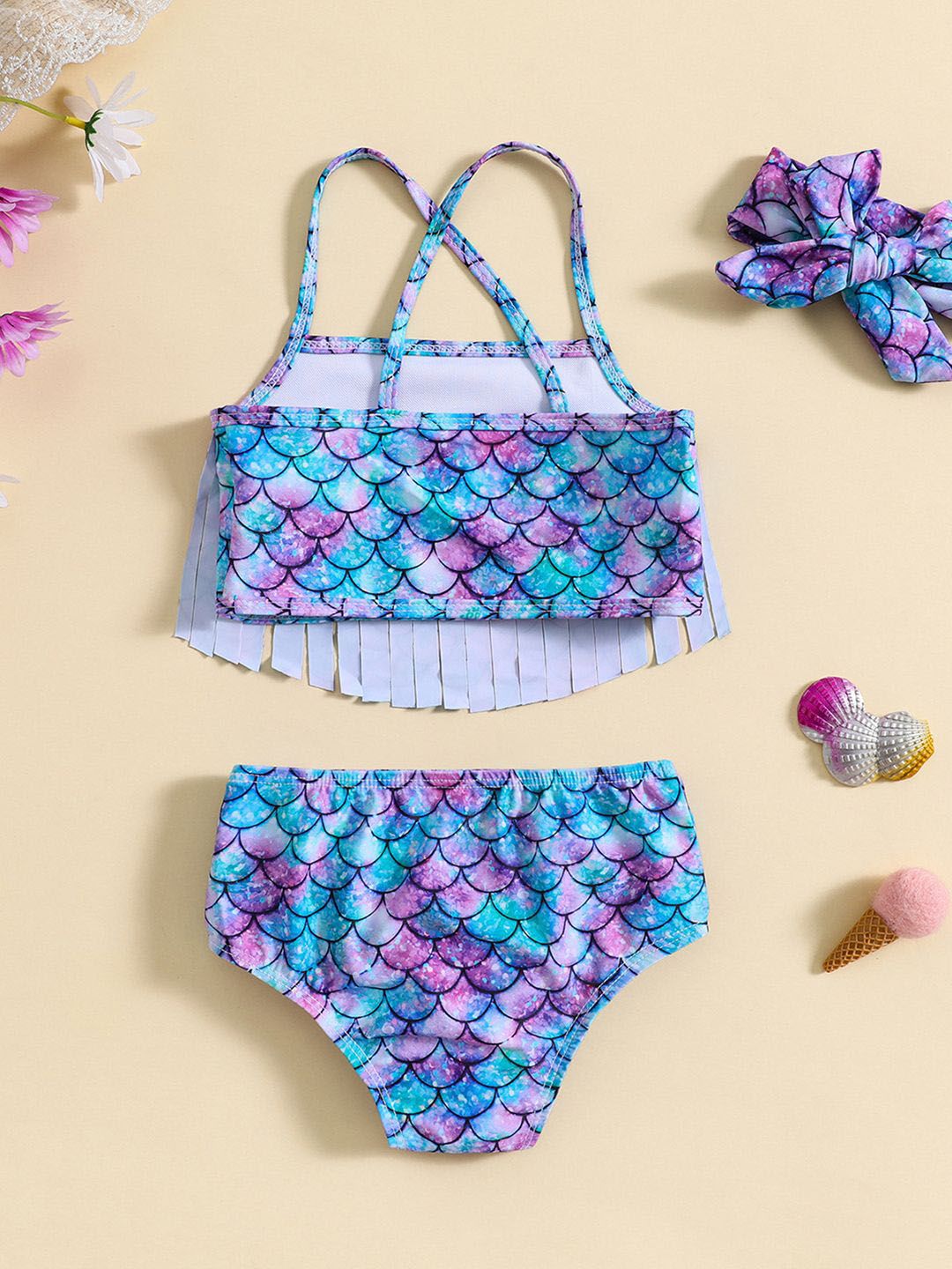 YK Girls Printed Shoulder Strap Swim Bikini Set