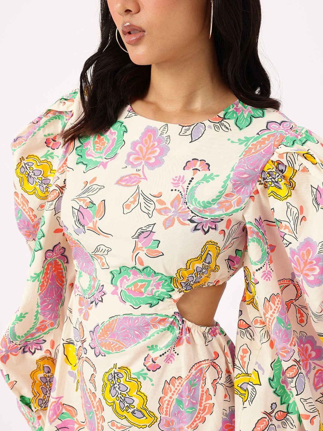 DressBerry Playful Femi Power Shoulders Cut-Out Indie Printed Sheath Mini Dress